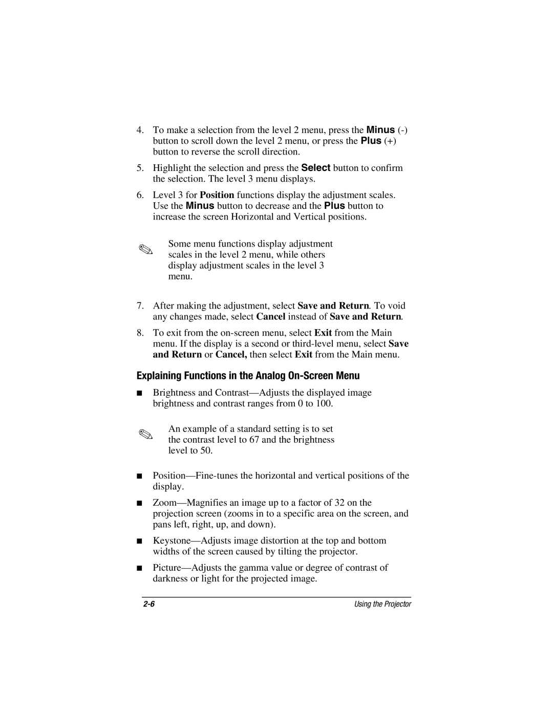 Compaq MP1800 warranty Explaining Functions in the Analog On-Screen Menu 