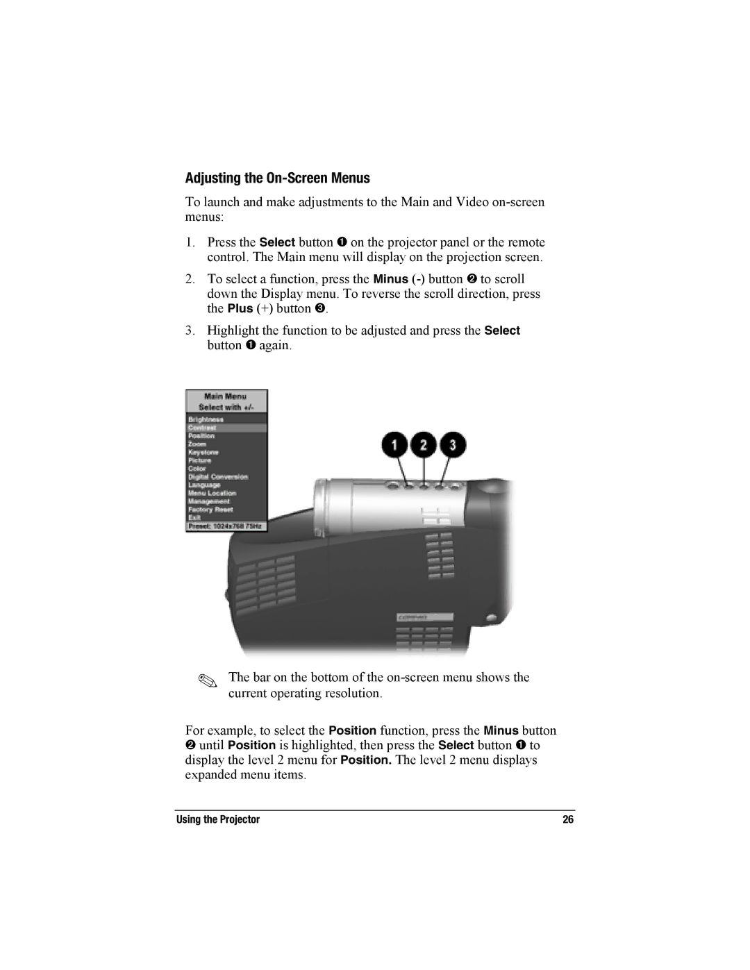 Compaq MP2800 warranty Adjusting the On-Screen Menus 