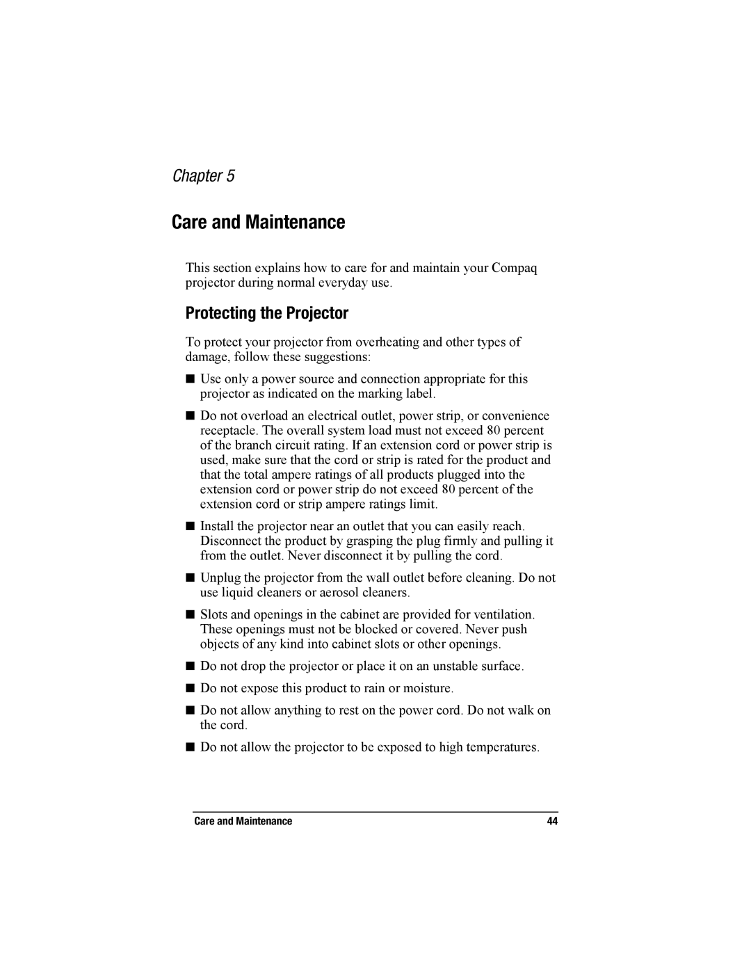 Compaq MP2800 warranty Care and Maintenance, Protecting the Projector 