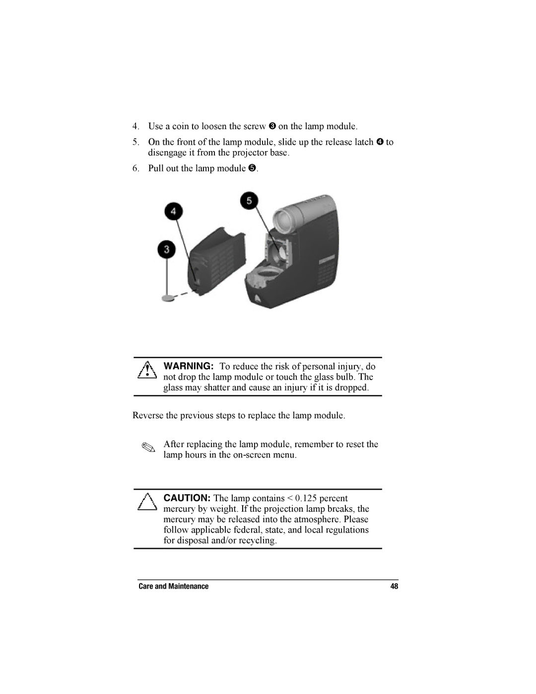 Compaq MP2800 warranty Care and Maintenance 