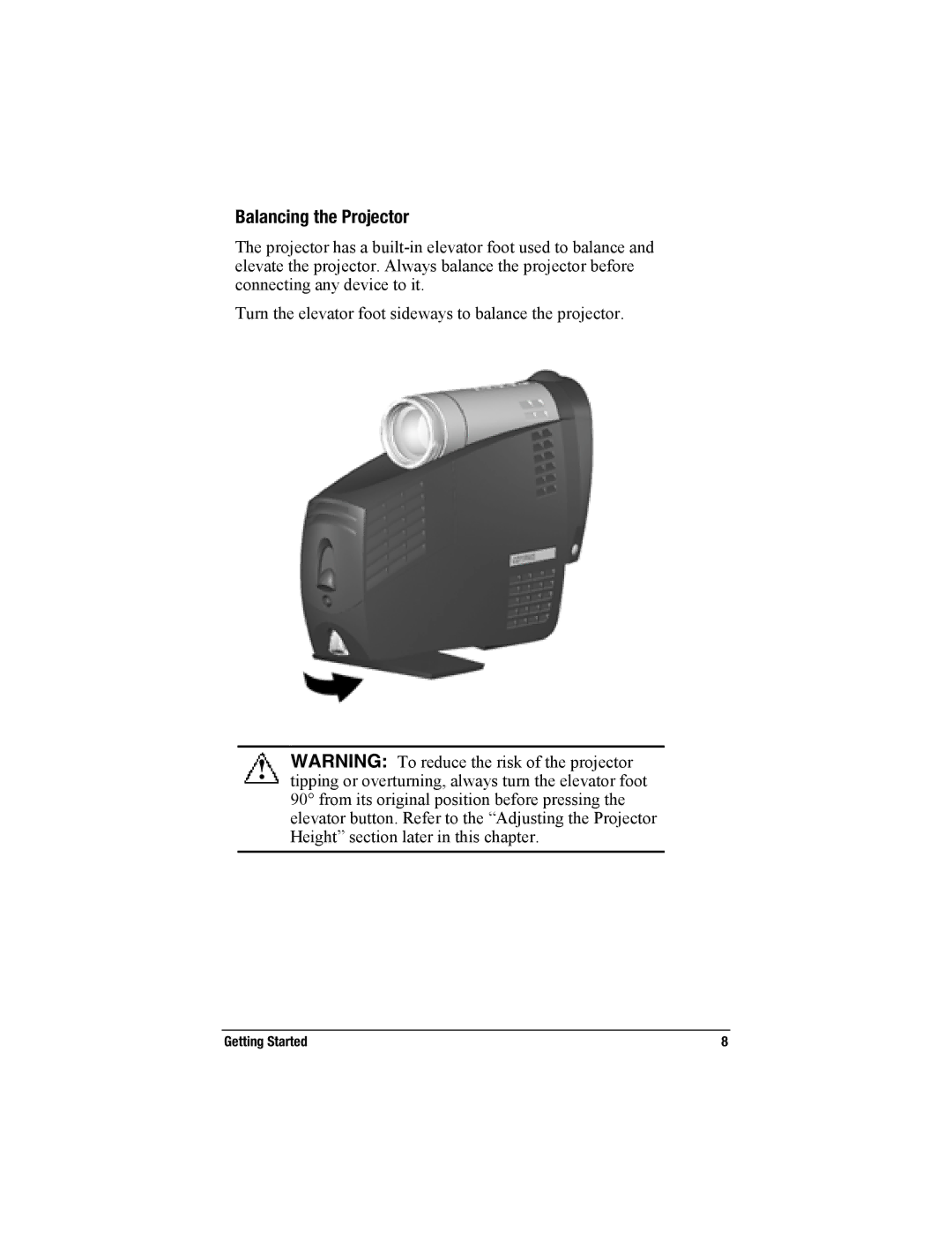 Compaq MP2800 warranty Balancing the Projector 