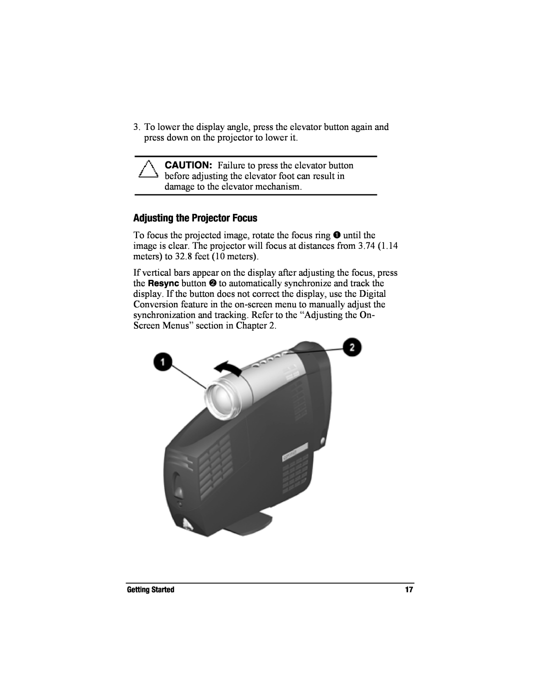 Compaq MP2800 warranty Adjusting the Projector Focus 