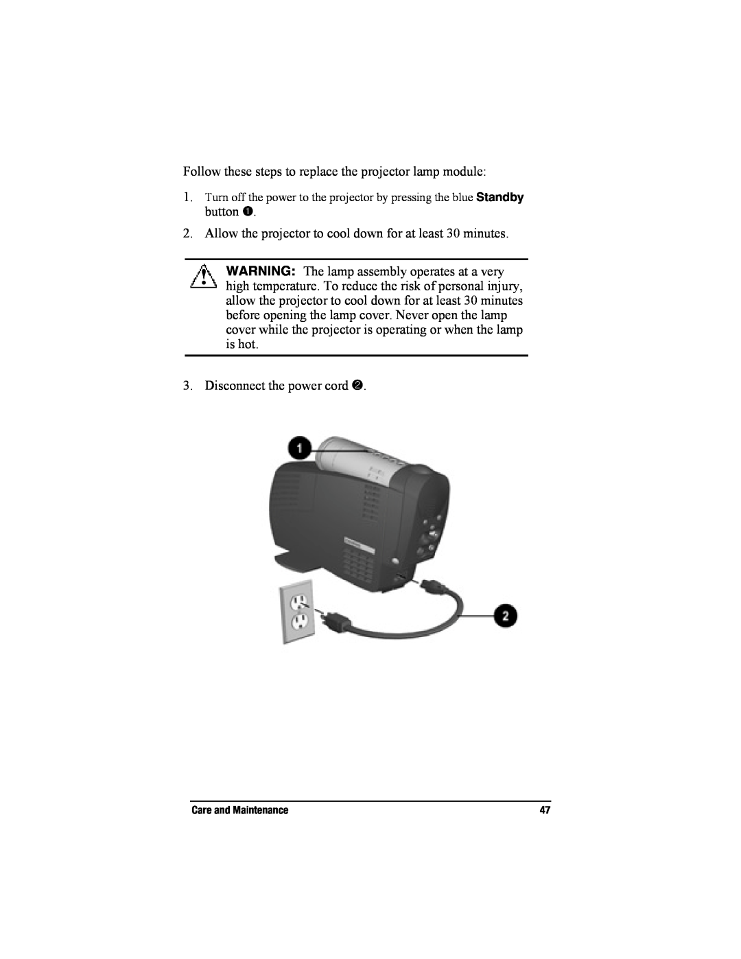 Compaq MP2800 warranty Follow these steps to replace the projector lamp module 