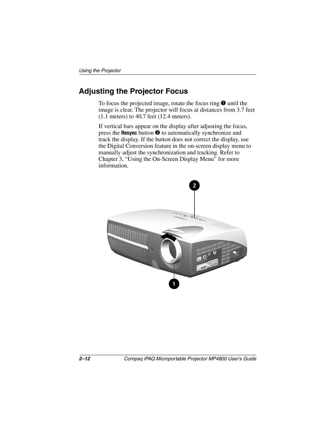 Compaq MP4800 manual Adjusting the Projector Focus 