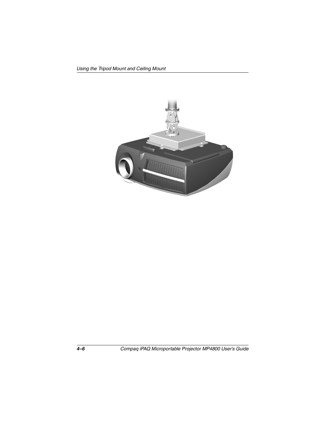 Compaq MP4800 manual Using the Tripod Mount and Ceiling Mount 