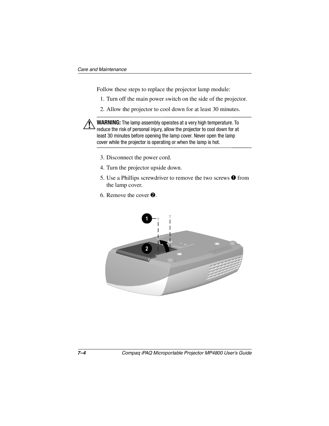 Compaq MP4800 manual Care and Maintenance 