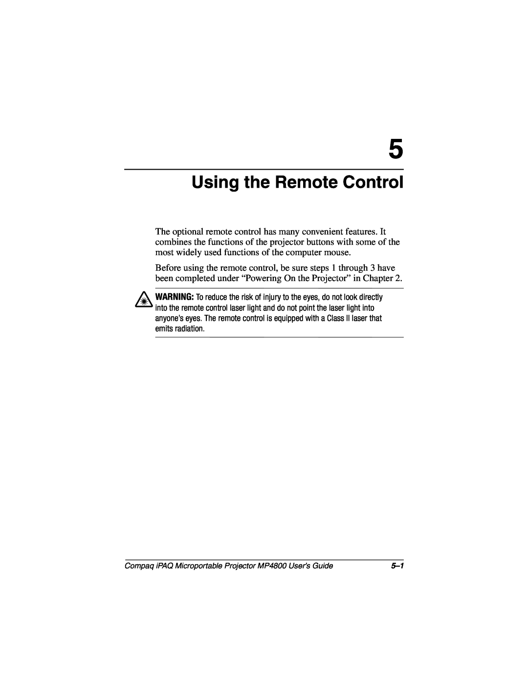 Compaq MP4800 manual Using the Remote Control 