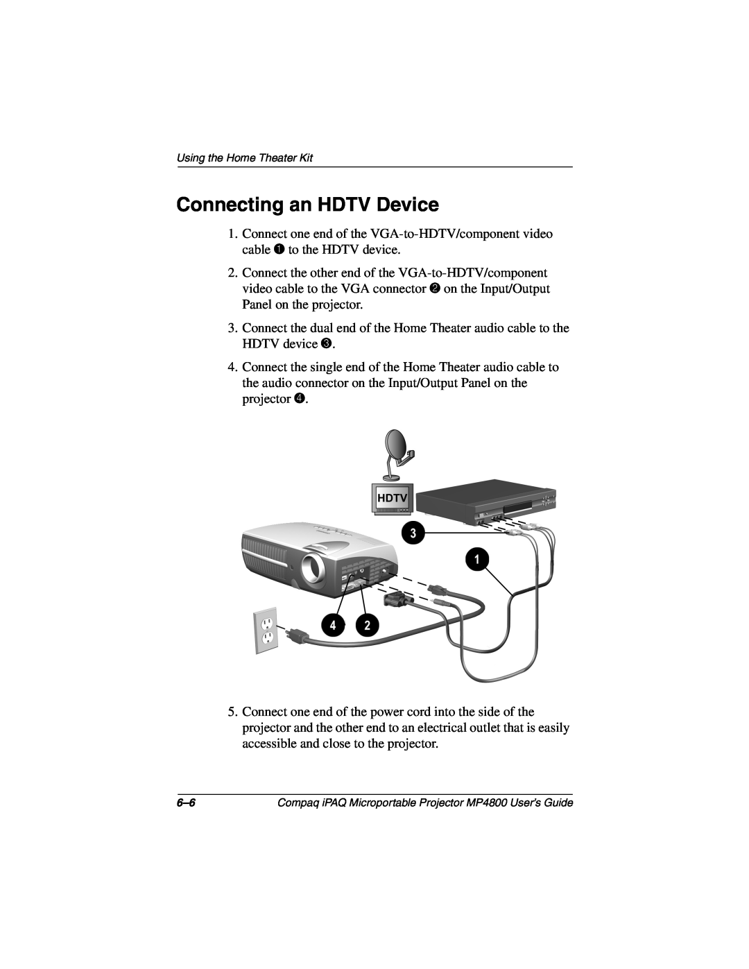 Compaq MP4800 manual Connecting an HDTV Device 