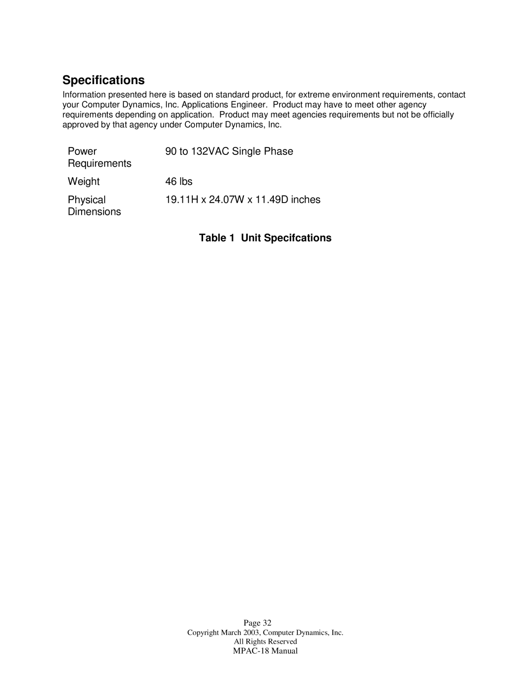 Compaq MPAC-18 manual Specifications 