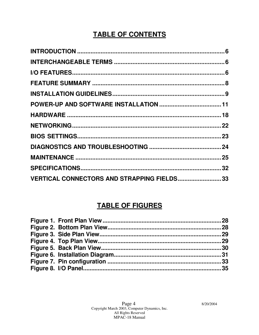 Compaq MPAC-18 manual Table of Figures 