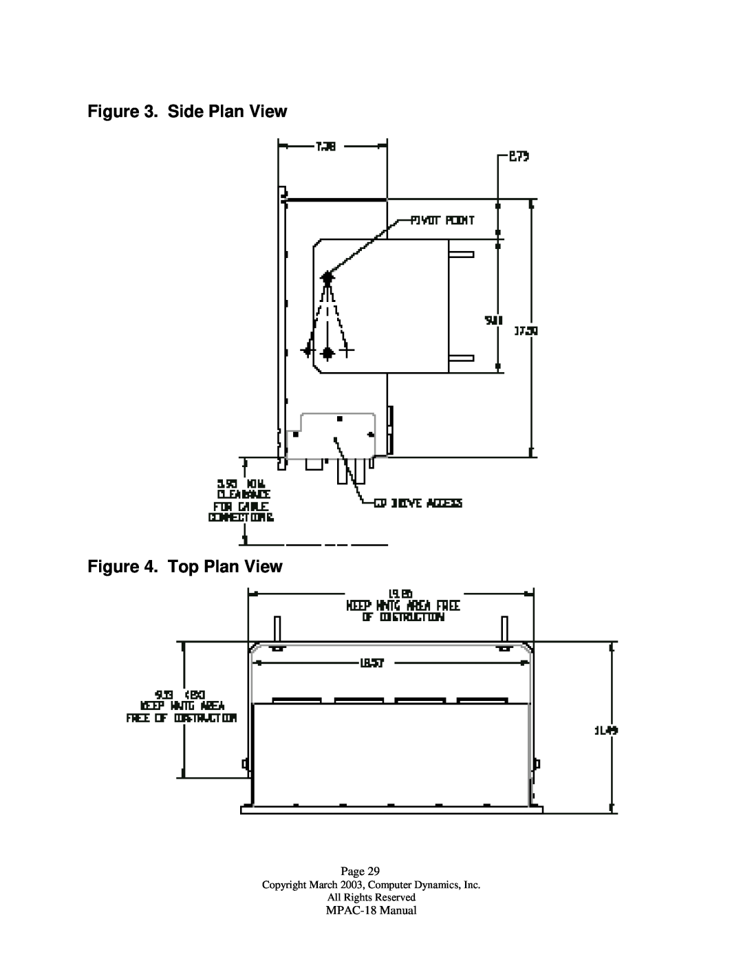 Compaq manual Side Plan View . Top Plan View, Page, MPAC-18 Manual 