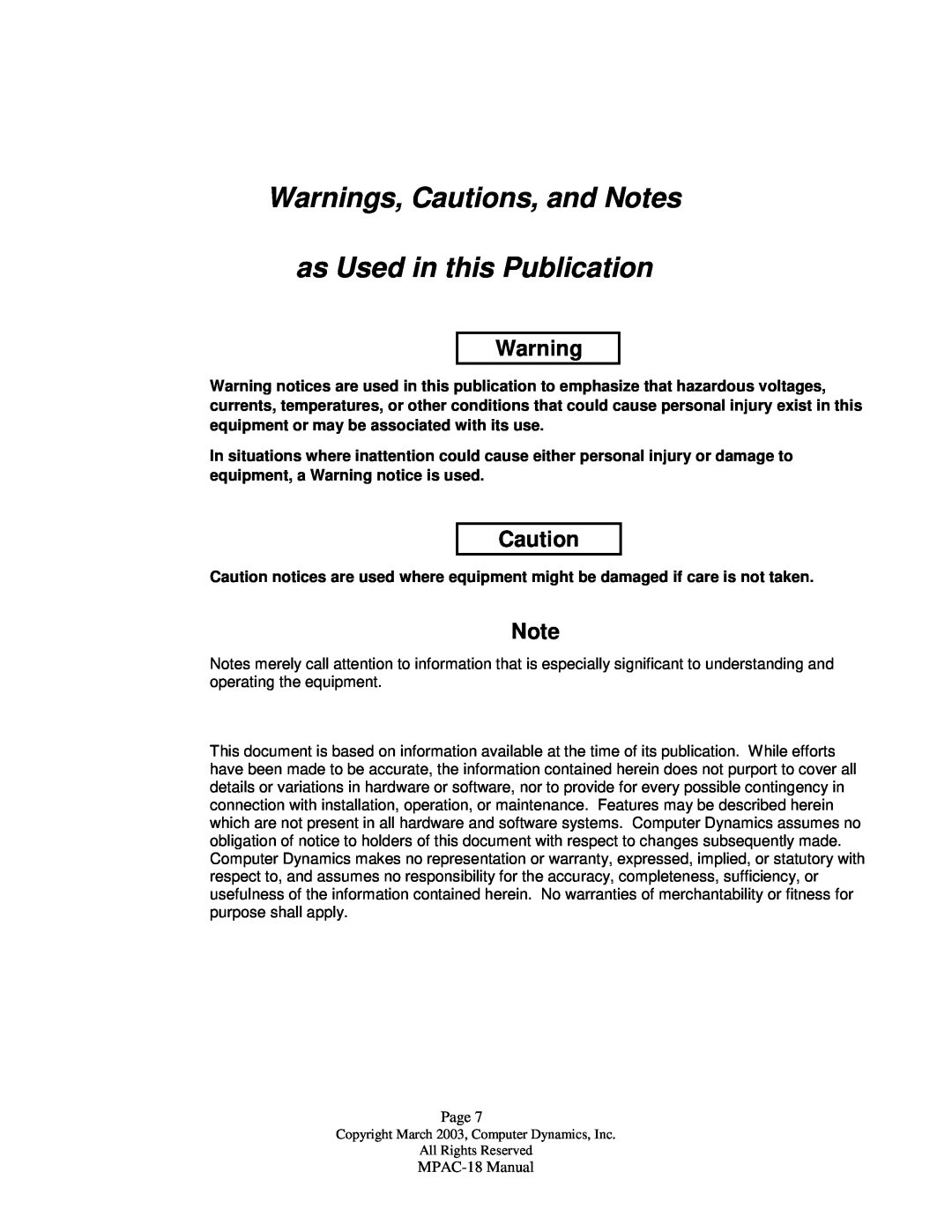 Compaq MPAC-18 manual Warnings, Cautions, and Notes as Used in this Publication 