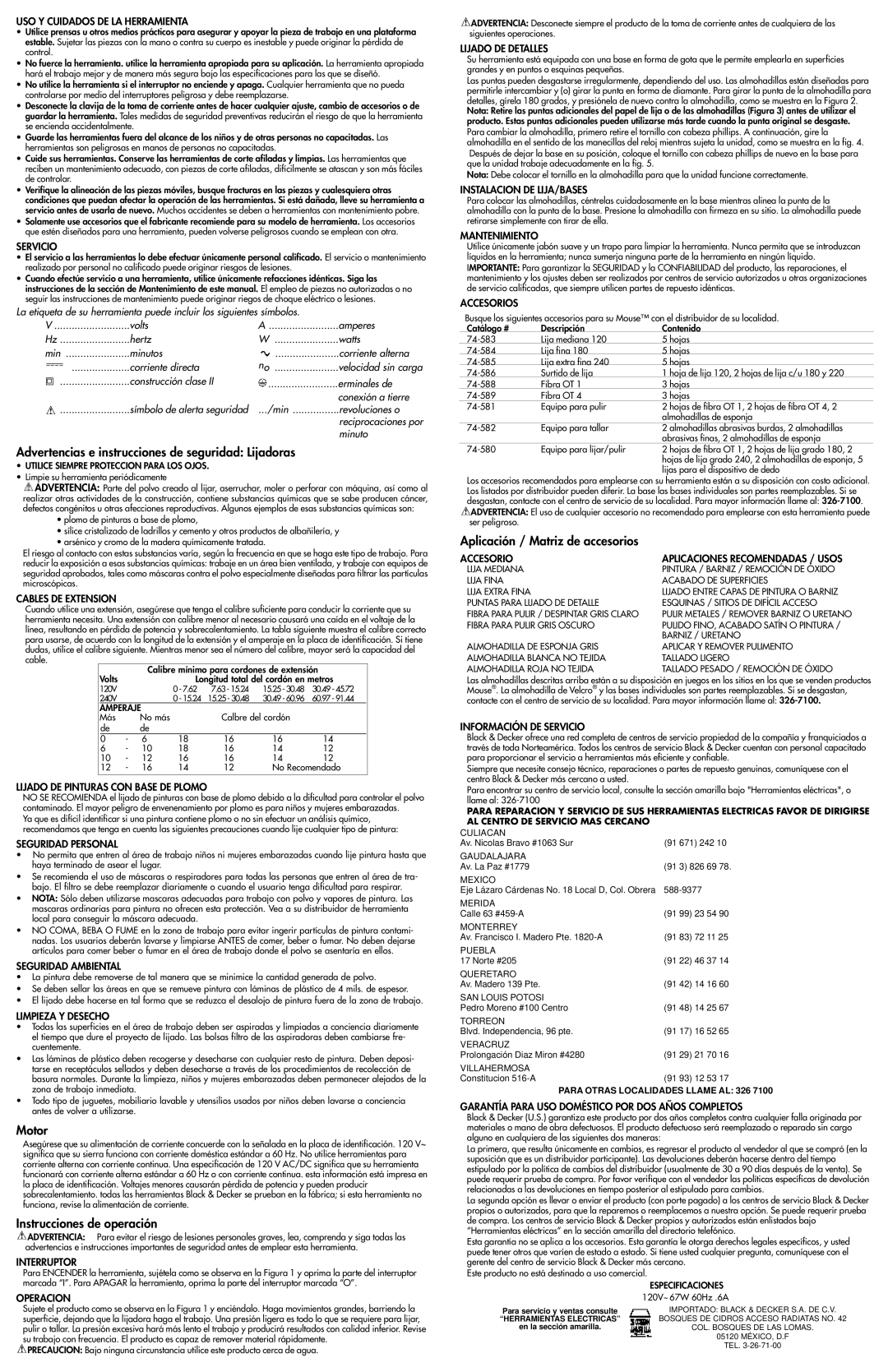 Compaq MS500 instruction manual Advertencias e instrucciones de seguridad Lijadoras, Instrucciones de operación 