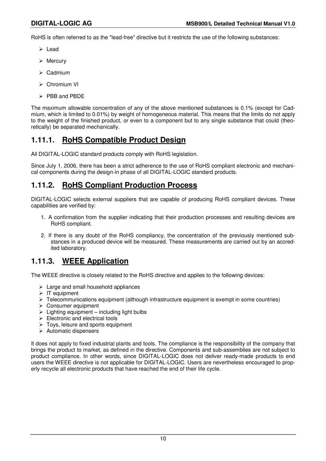 Compaq MSB900L user manual RoHS Compatible Product Design, RoHS Compliant Production Process, Weee Application 