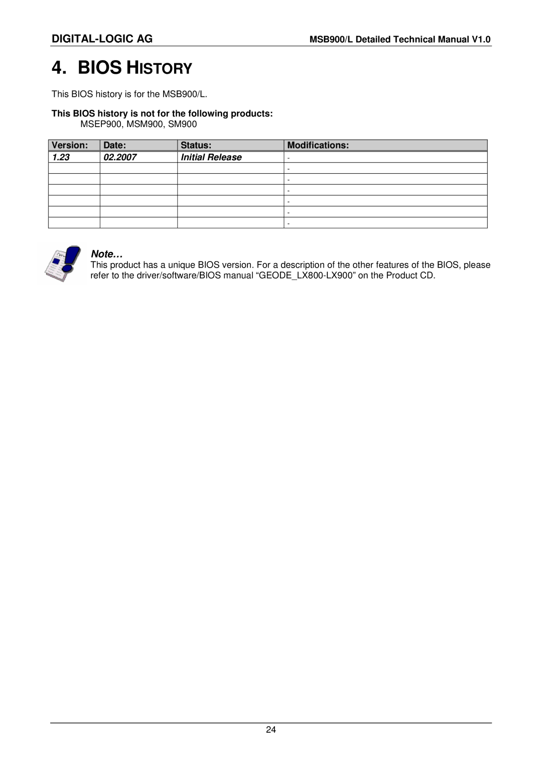 Compaq MSB900L user manual This Bios history is not for the following products, Version Date Status Modifications 