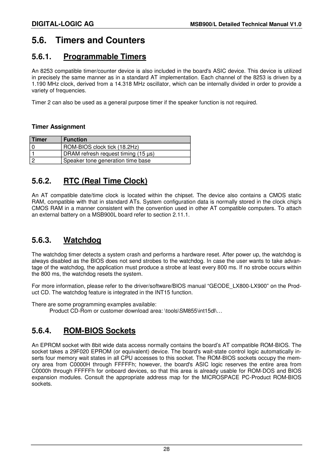 Compaq MSB900L user manual Timers and Counters, Programmable Timers, RTC Real Time Clock, Watchdog, ROM-BIOS Sockets 