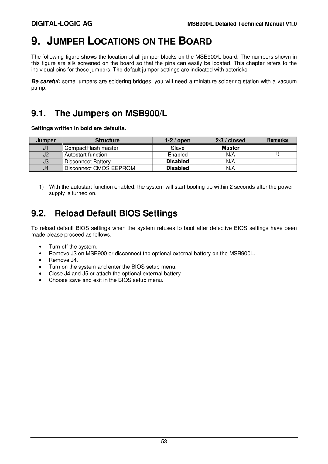 Compaq MSB900L Jumper Locations on the Board, Jumpers on MSB900/L, Reload Default Bios Settings, Master, Disabled 