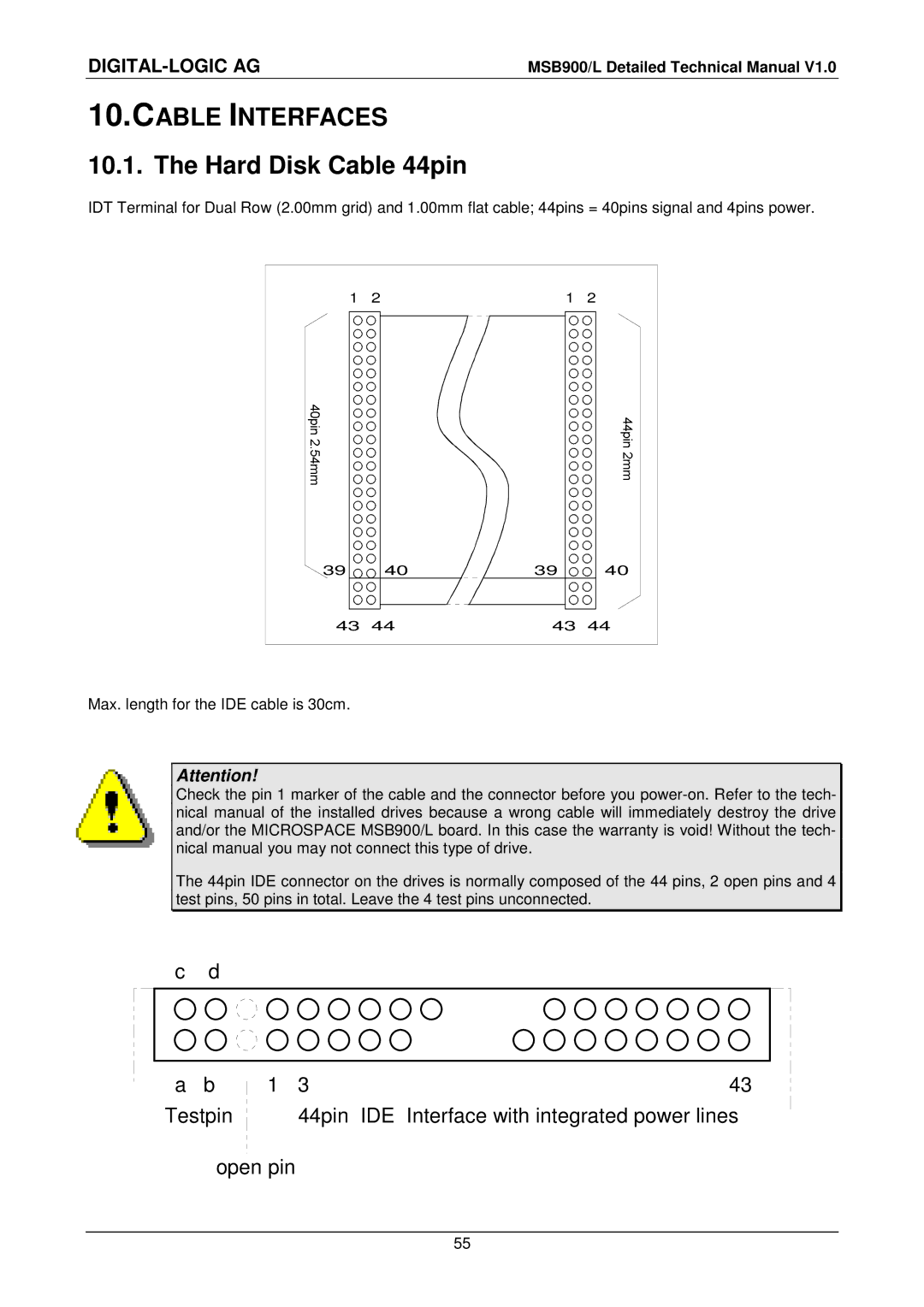 Compaq MSB900L user manual Cable Interfaces, Hard Disk Cable 44pin 