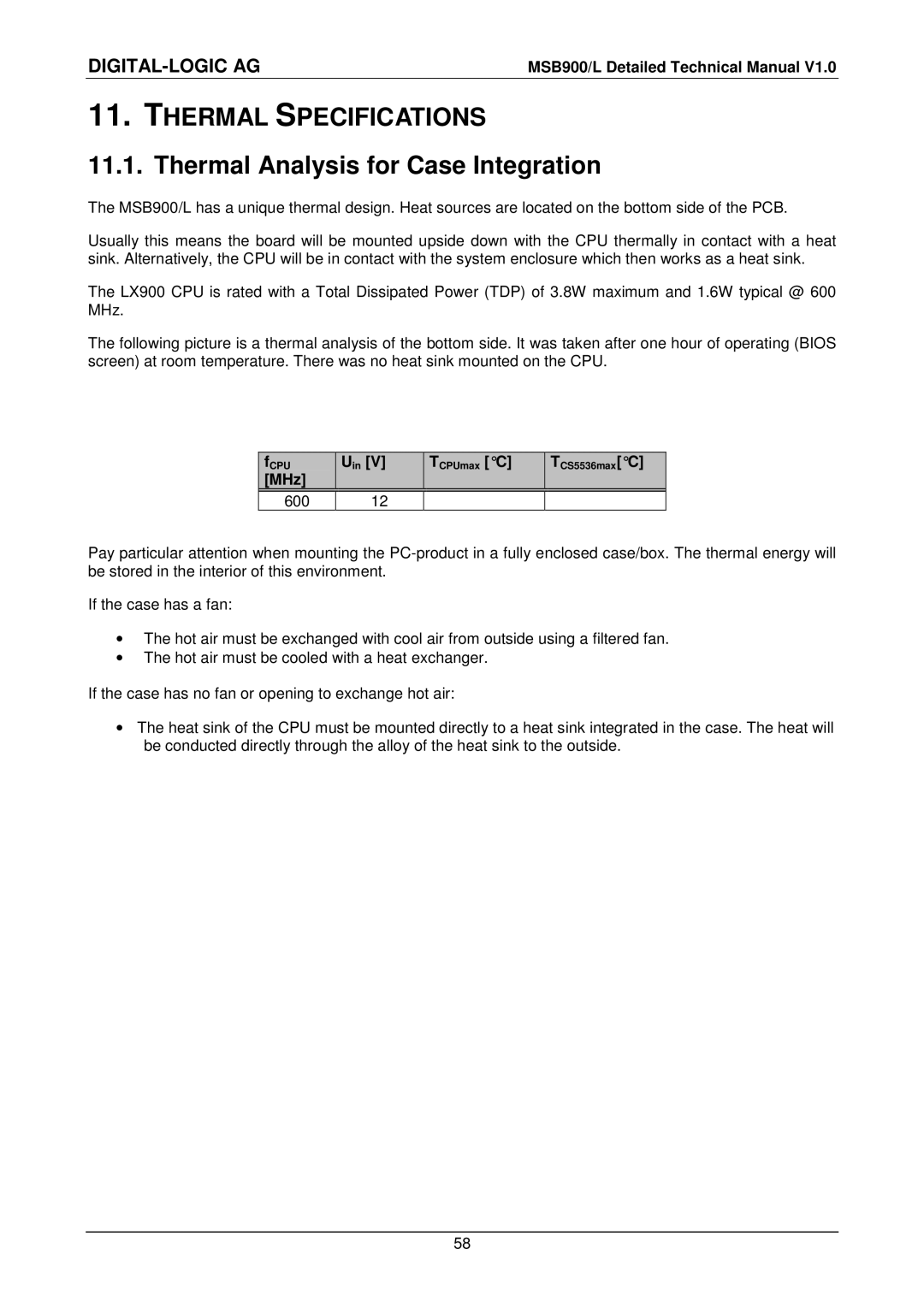 Compaq MSB900L user manual Thermal Specifications, Thermal Analysis for Case Integration, MHz Uin 