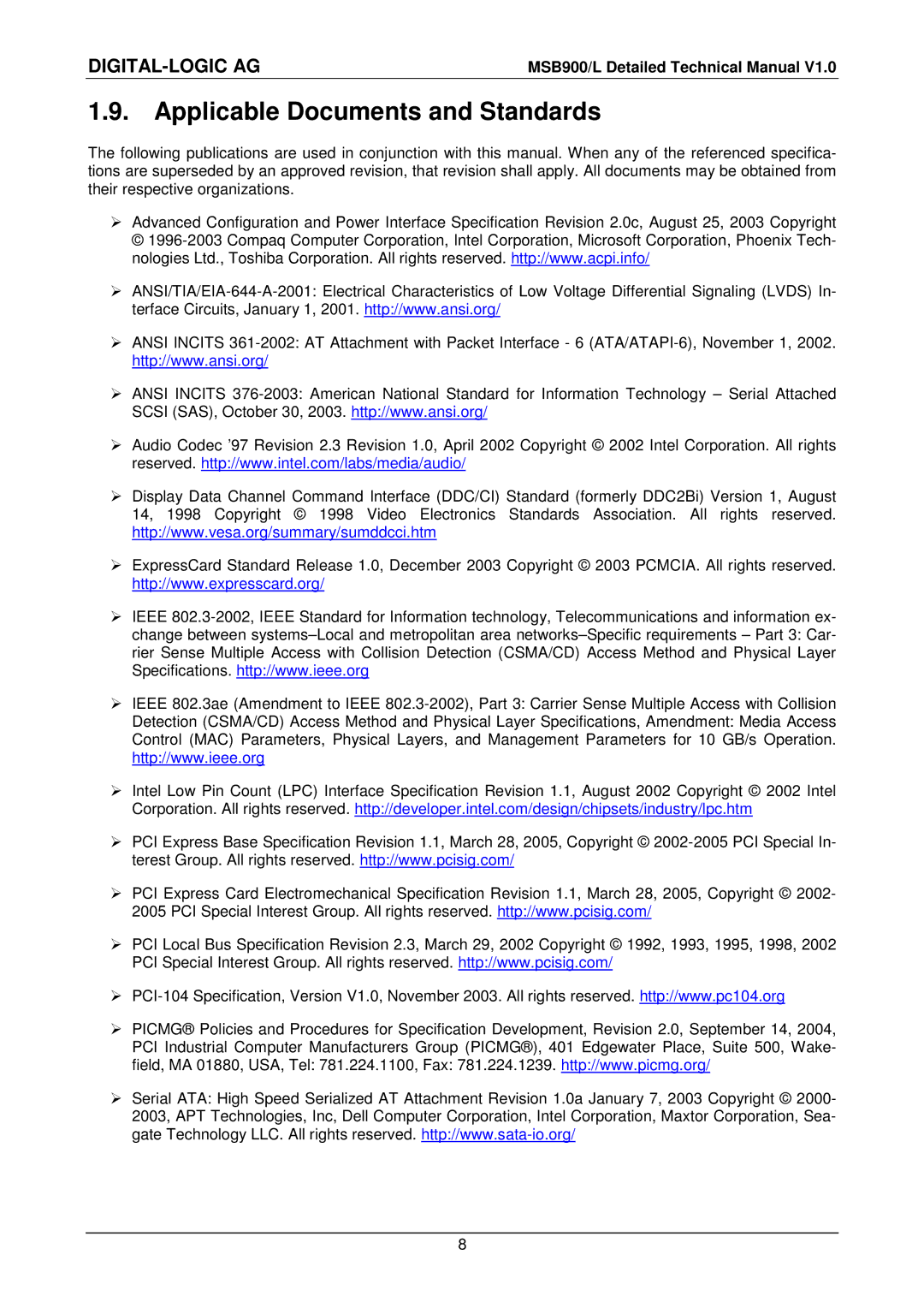 Compaq MSB900L user manual Applicable Documents and Standards 