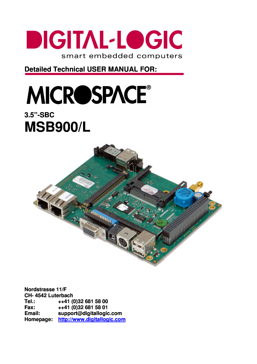 Compaq MSB900 user manual Nordstrasse 11/F CH- 4542 Luterbach, ++41 032 681 58, support@digitallogic.com, Homepage 
