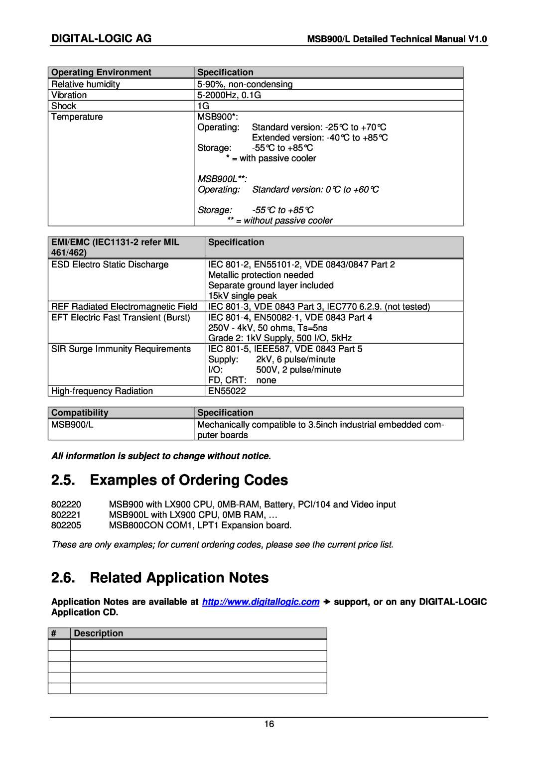 Compaq MSB900L user manual Examples of Ordering Codes, Related Application Notes, Digital-Logic Ag 