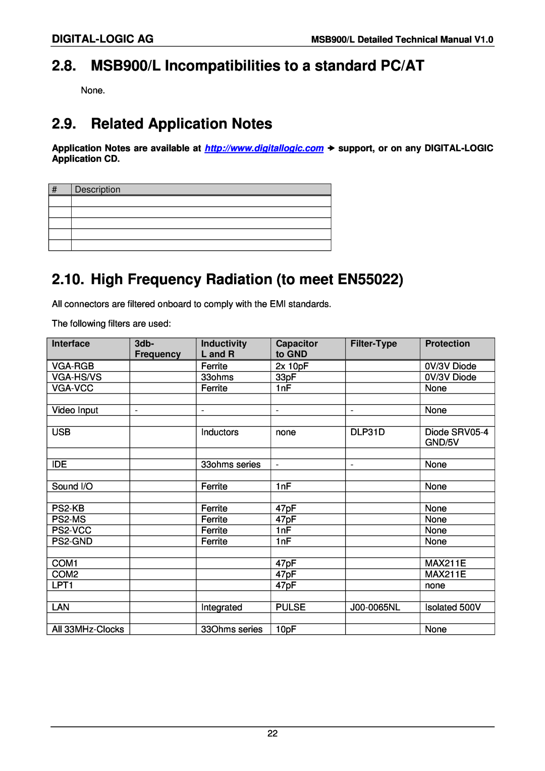 Compaq MSB900L user manual MSB900/L Incompatibilities to a standard PC/AT, Related Application Notes, Digital-Logic Ag 