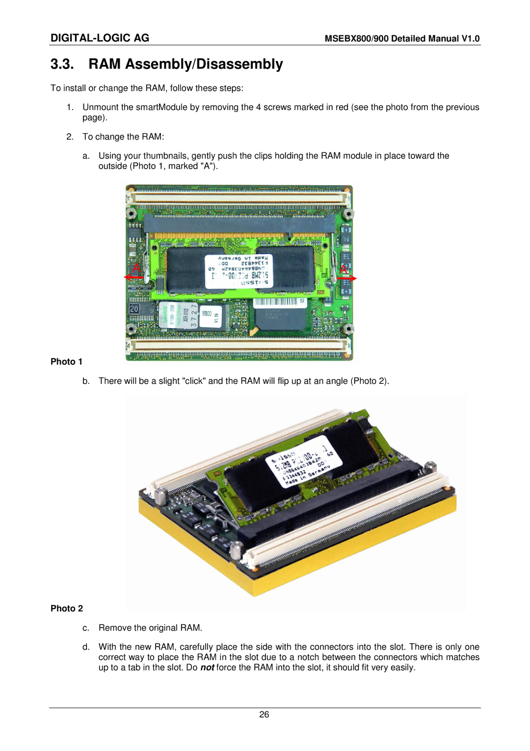 Compaq MSEBX800, MSEBX900 user manual RAM Assembly/Disassembly, Photo 