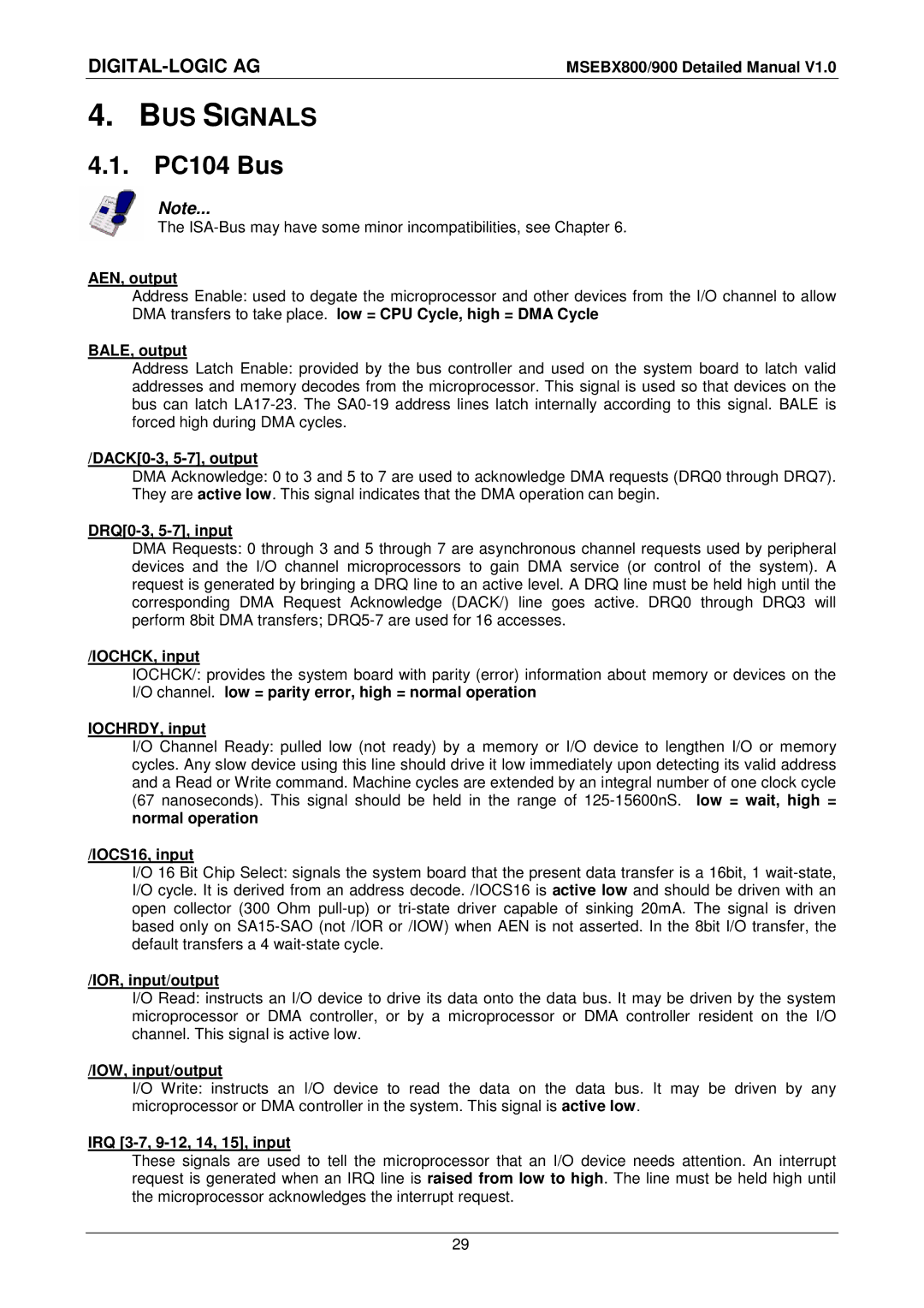 Compaq MSEBX900, MSEBX800 user manual BUS Signals, PC104 Bus 