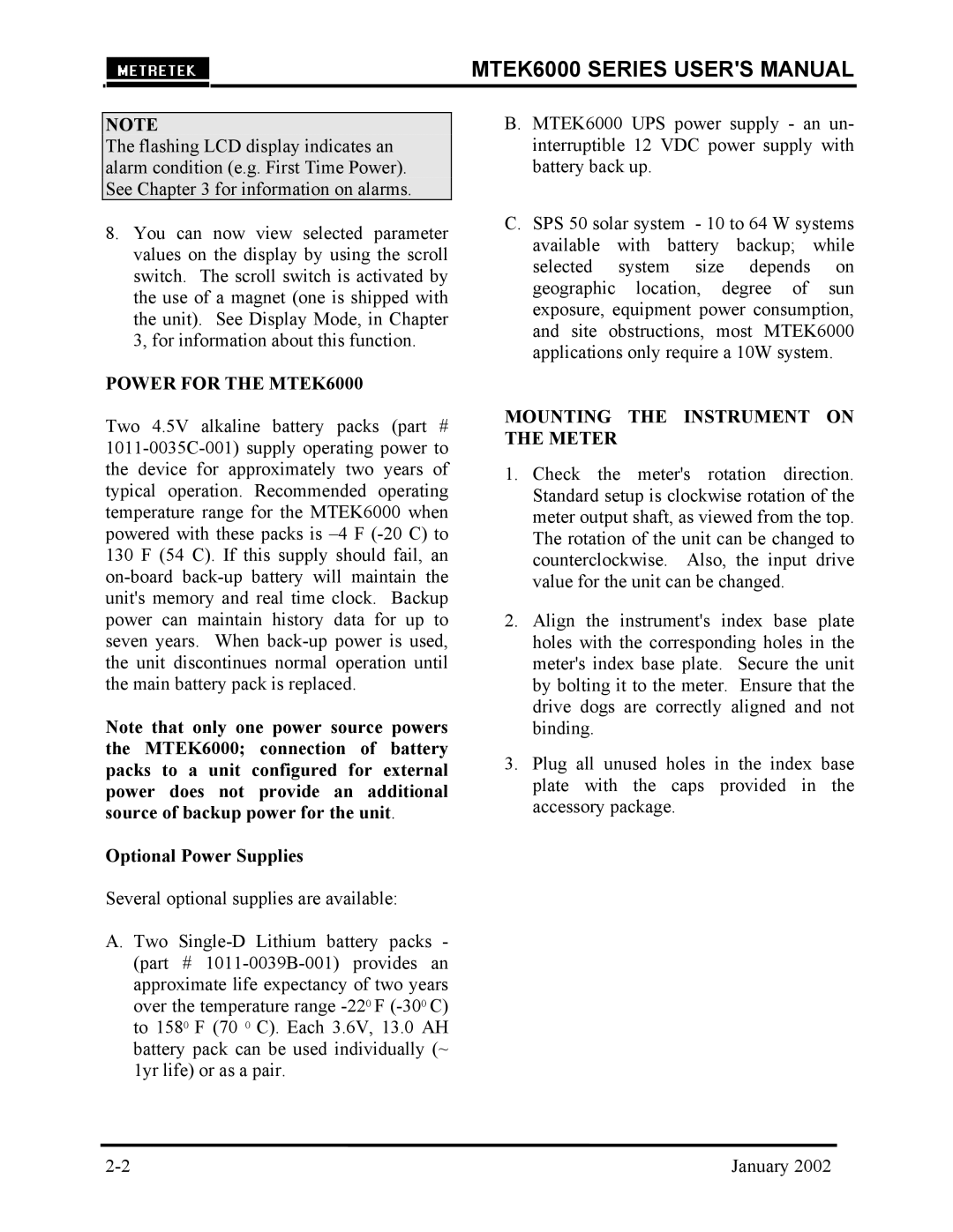 Compaq user manual Power for the MTEK6000, Optional Power Supplies, Mounting the Instrument on the Meter 