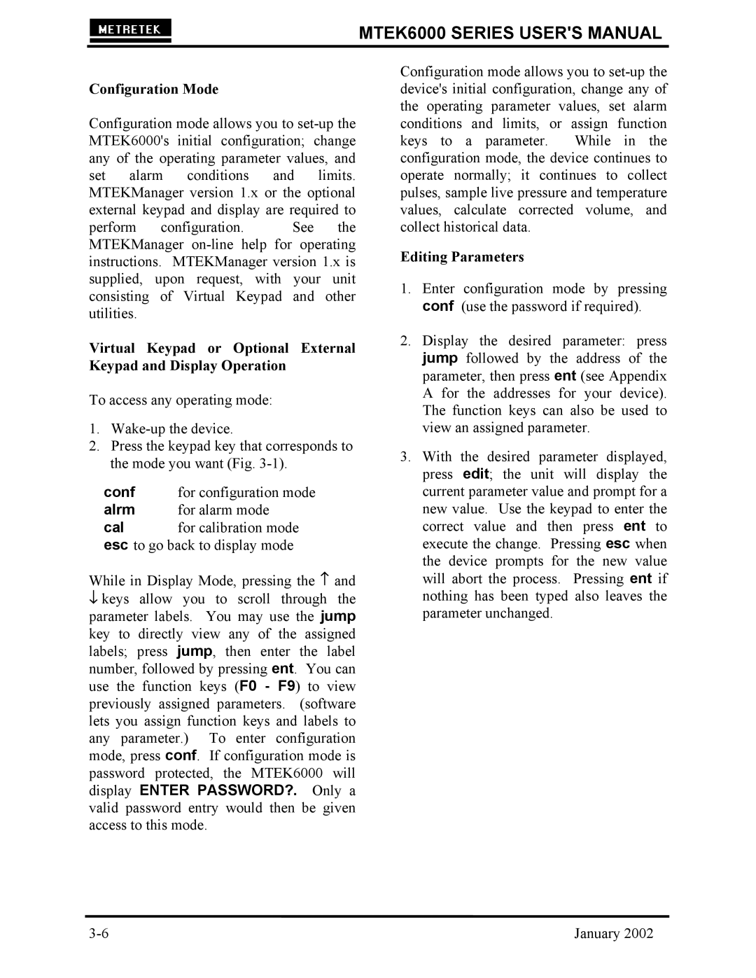 Compaq MTEK6000 user manual Configuration Mode, Editing Parameters 