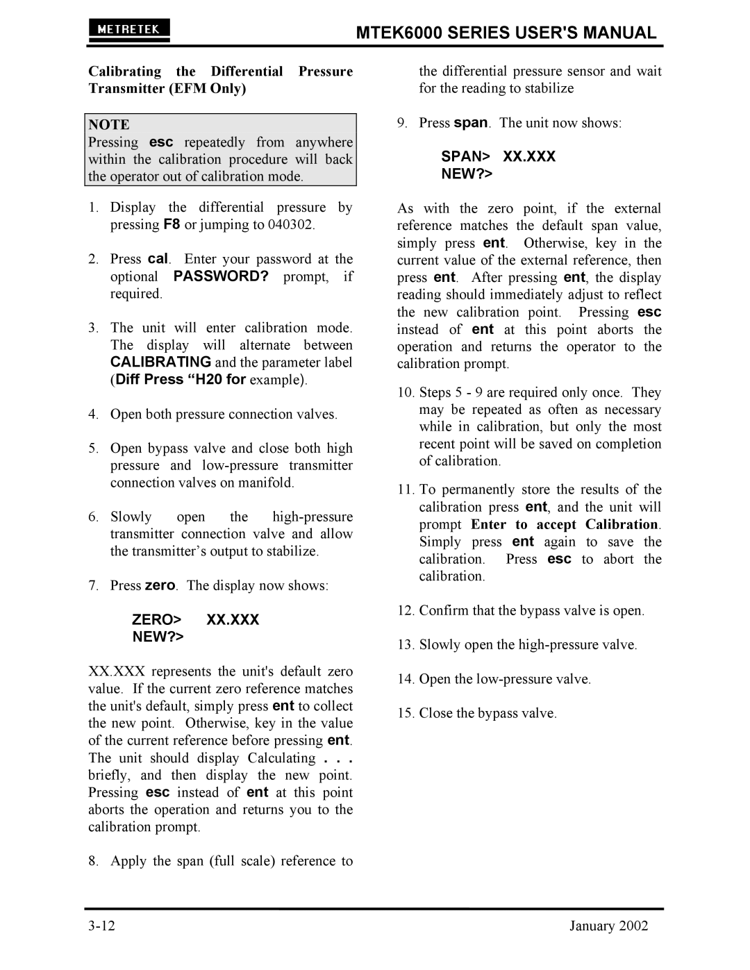 Compaq MTEK6000 user manual Calibrating the Differential Pressure Transmitter EFM Only 