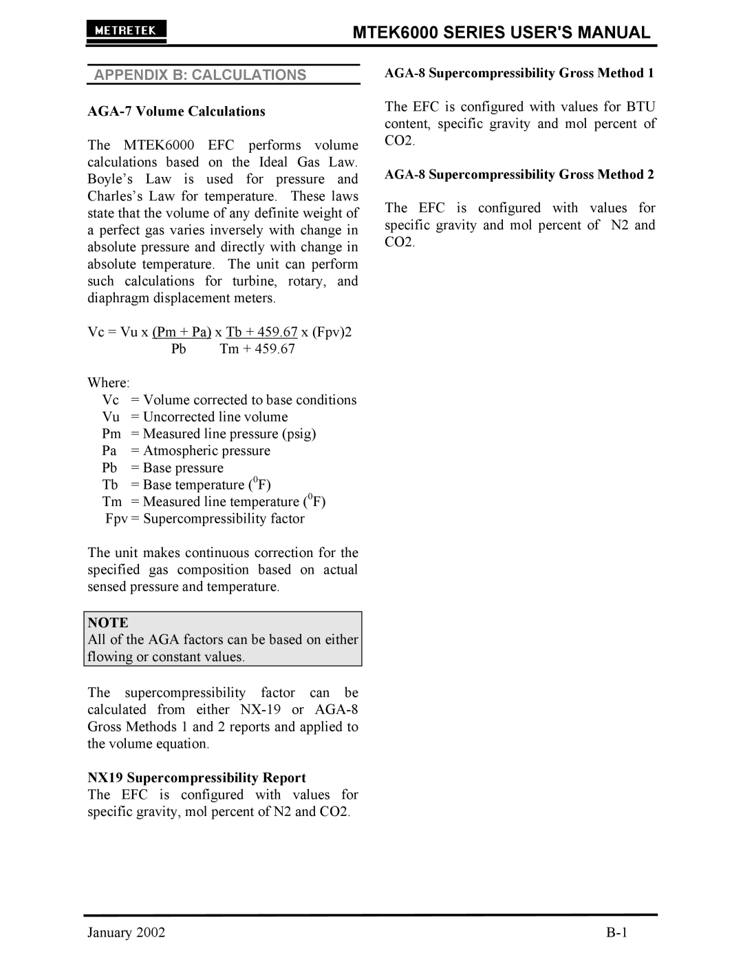 Compaq MTEK6000 user manual AGA-7 Volume Calculations, NX19 Supercompressibility Report 