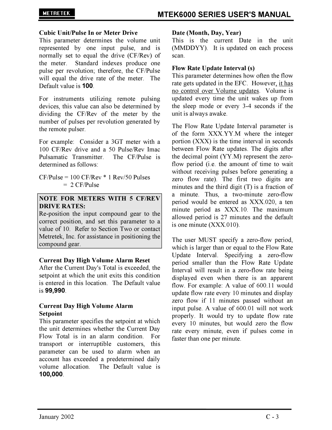 Compaq MTEK6000 user manual Cubic Unit/Pulse In or Meter Drive, Date Month, Day, Year, Flow Rate Update Interval s 