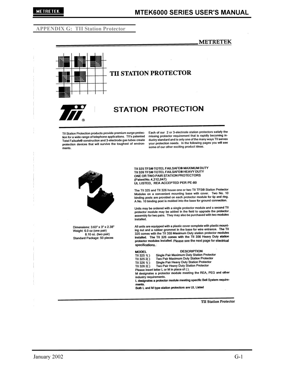 Compaq MTEK6000 user manual Appendix G TII Station Protector 