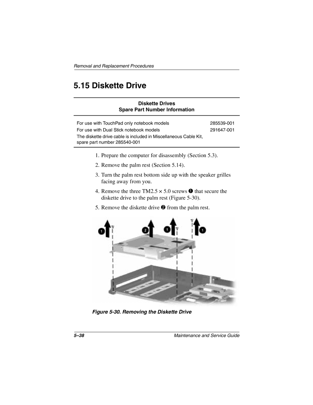 Compaq N1000 manual Diskette Drives Spare Part Number Information 