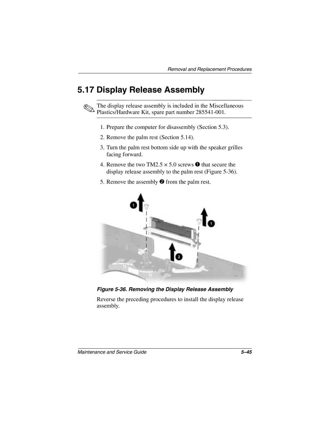 Compaq N1000 manual Removing the Display Release Assembly 