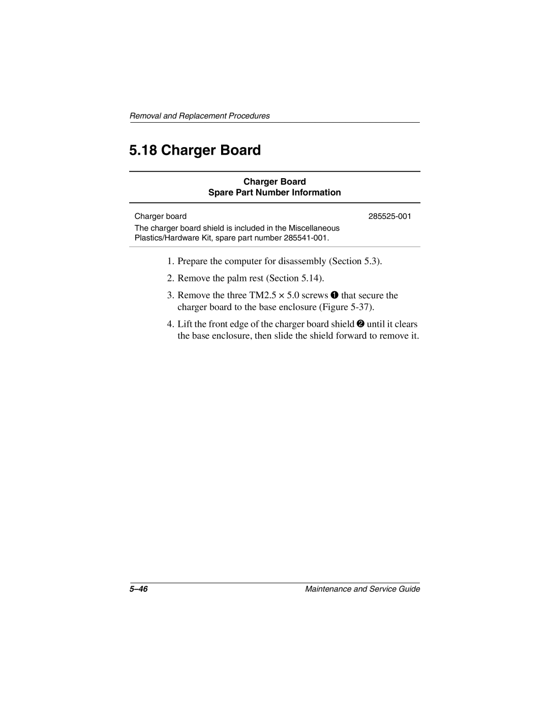 Compaq N1000 manual Charger Board Spare Part Number Information 