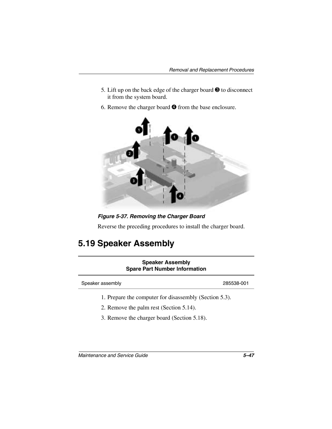 Compaq N1000 manual Speaker Assembly Spare Part Number Information 