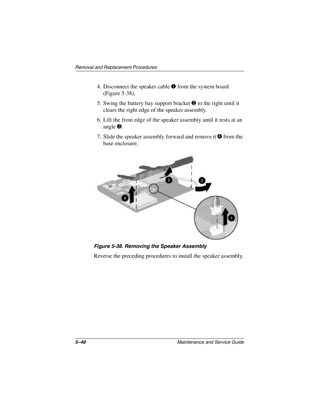 Compaq N1000 manual Removing the Speaker Assembly 