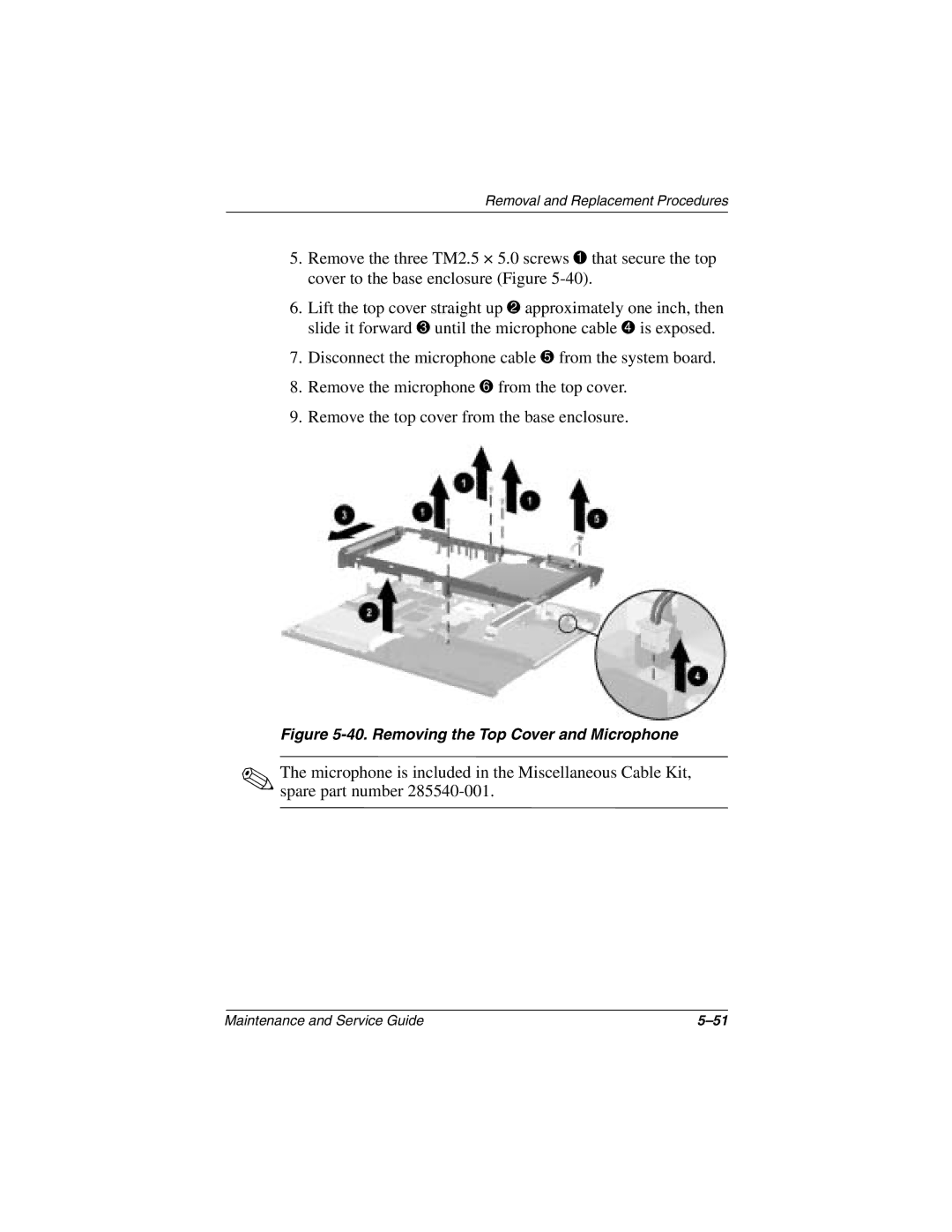 Compaq N1000 manual Removing the Top Cover and Microphone 