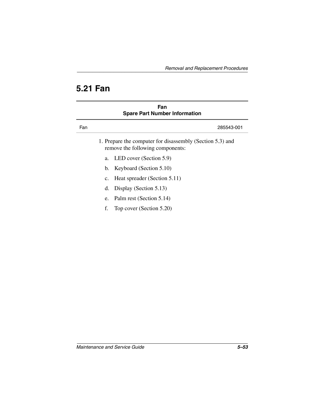 Compaq N1000 manual 21 Fan, Fan Spare Part Number Information 