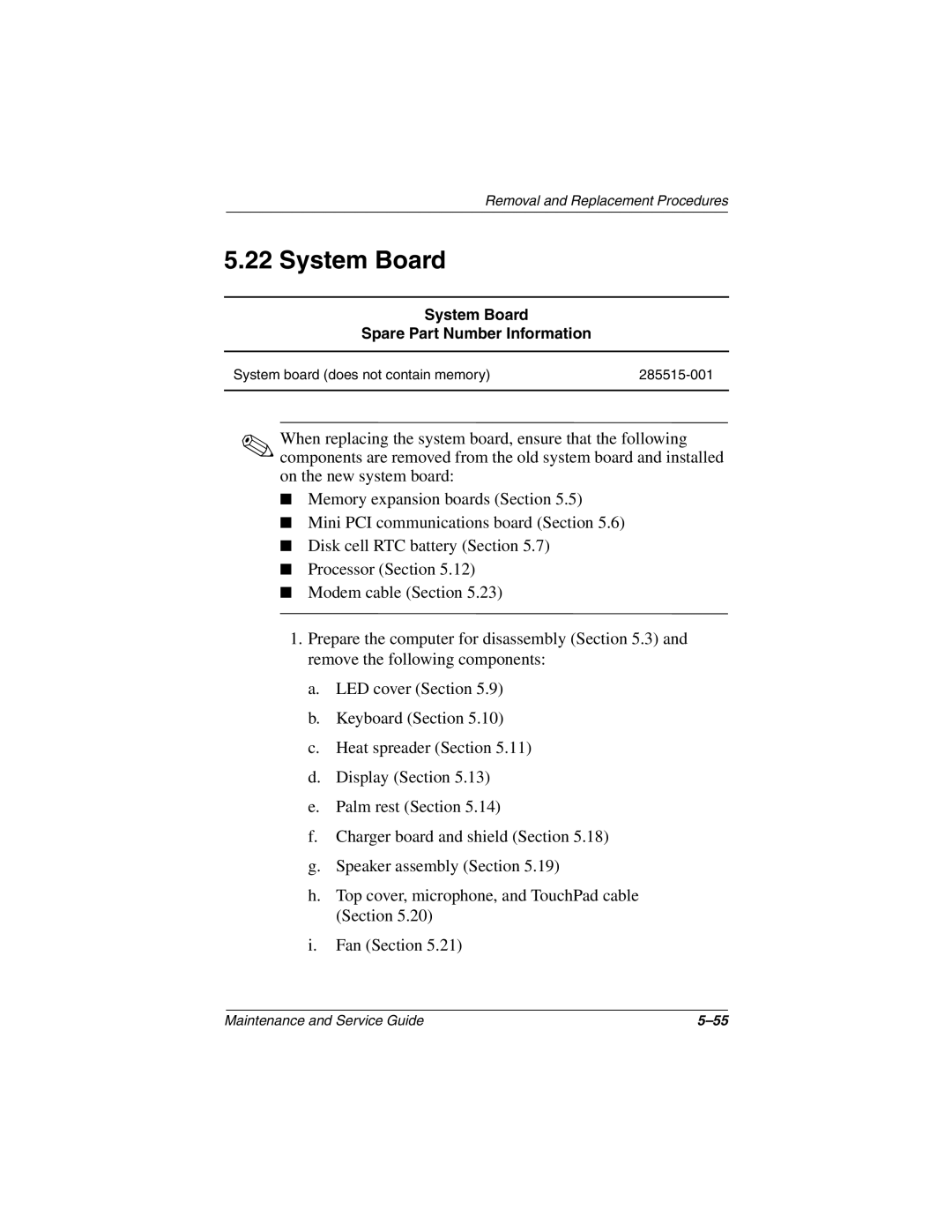 Compaq N1000 manual System Board Spare Part Number Information 