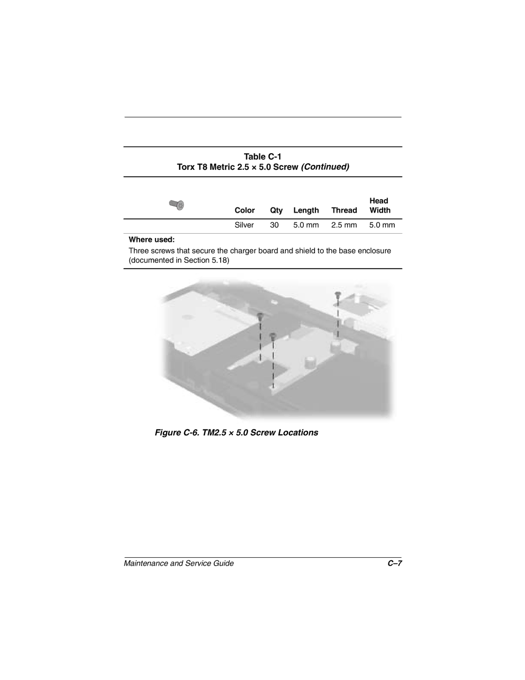 Compaq N1000 manual Figure C-6. TM2.5 × 5.0 Screw Locations 