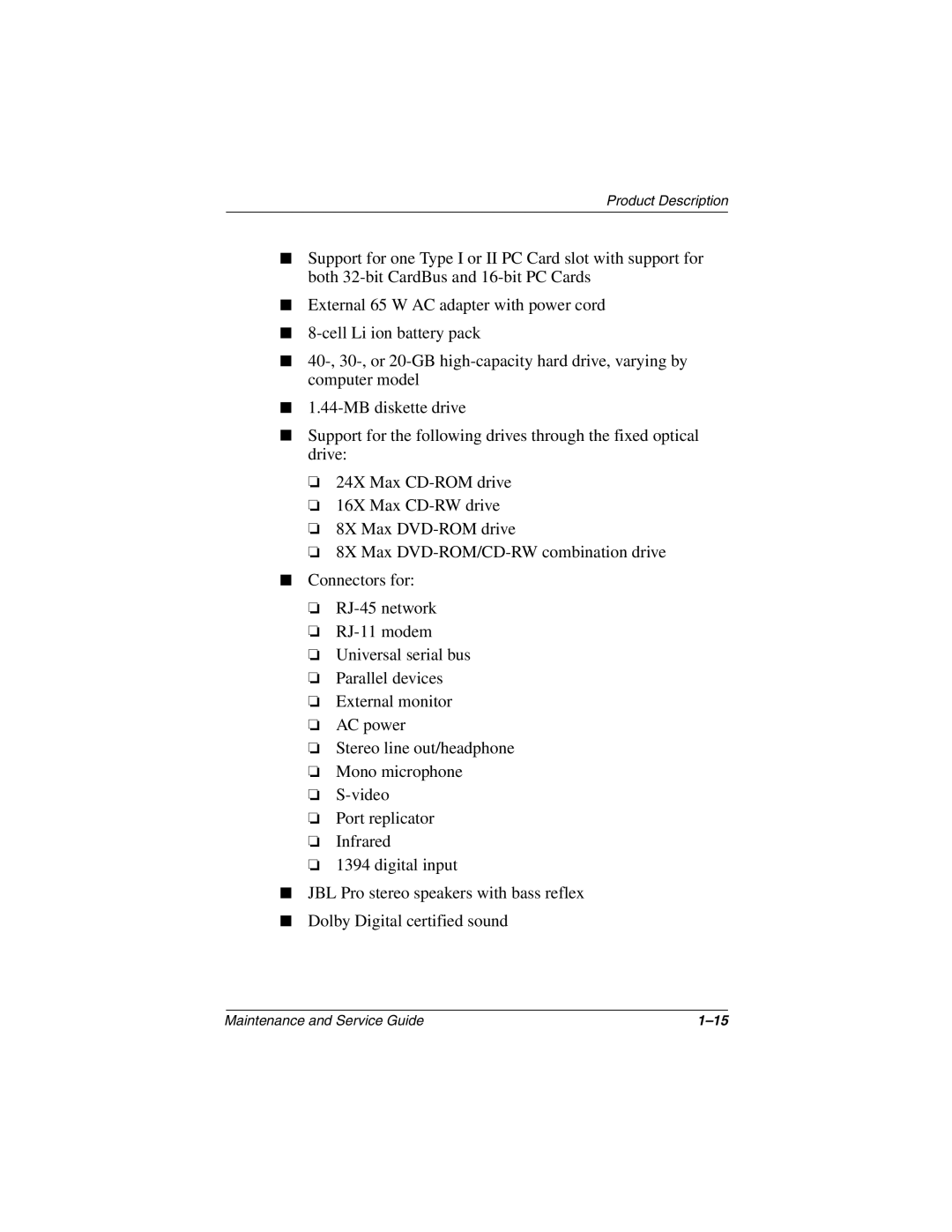 Compaq N1000 manual Maintenance and Service Guide 