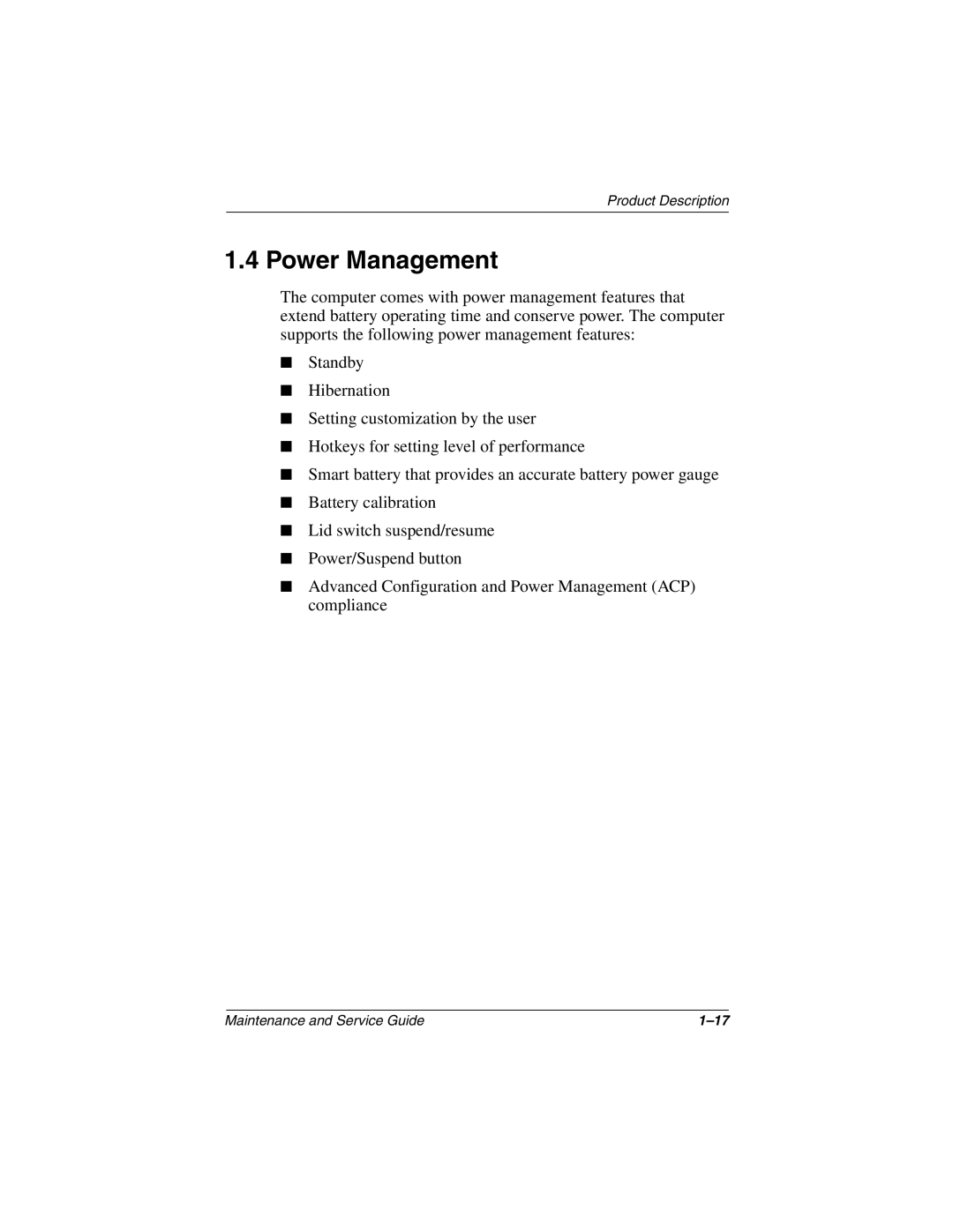 Compaq N1000 manual Power Management 