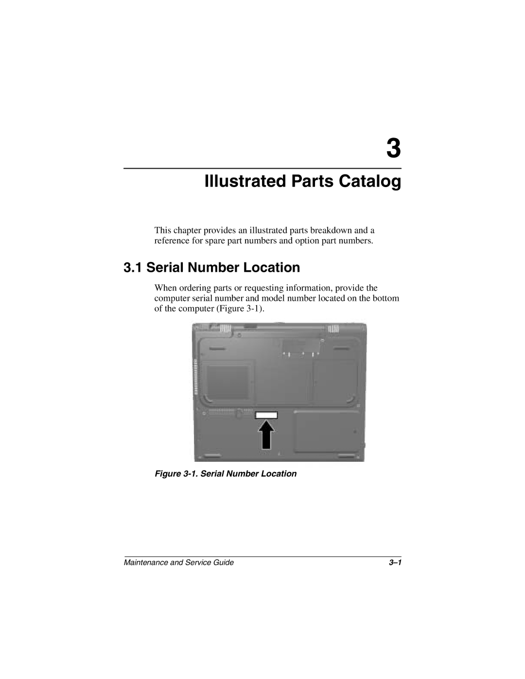 Compaq N1000 manual Illustrated Parts Catalog, Serial Number Location 