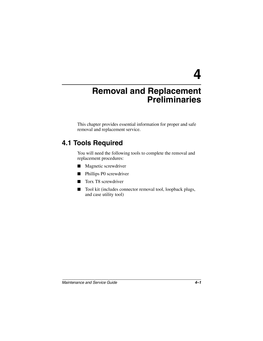 Compaq N1000 manual Removal and Replacement Preliminaries, Tools Required 