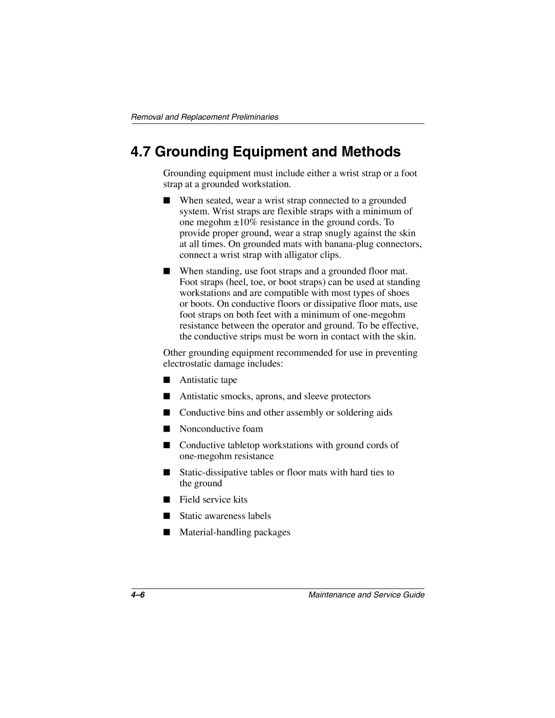 Compaq N1000 manual Grounding Equipment and Methods 