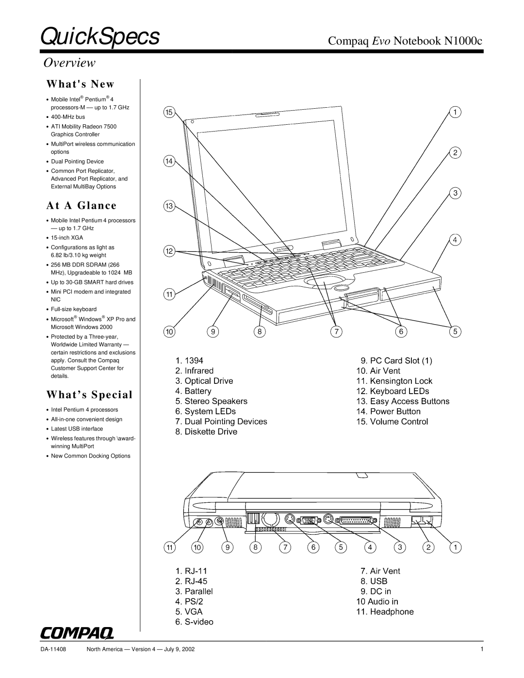 Compaq N1000c warranty QuickSpecs, Overview 